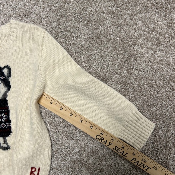 NWT Polo Ralph Lauren Dog Intarsia Crewneck Sweater Boys Size 3 Husky Cream - Picture 5 of 9